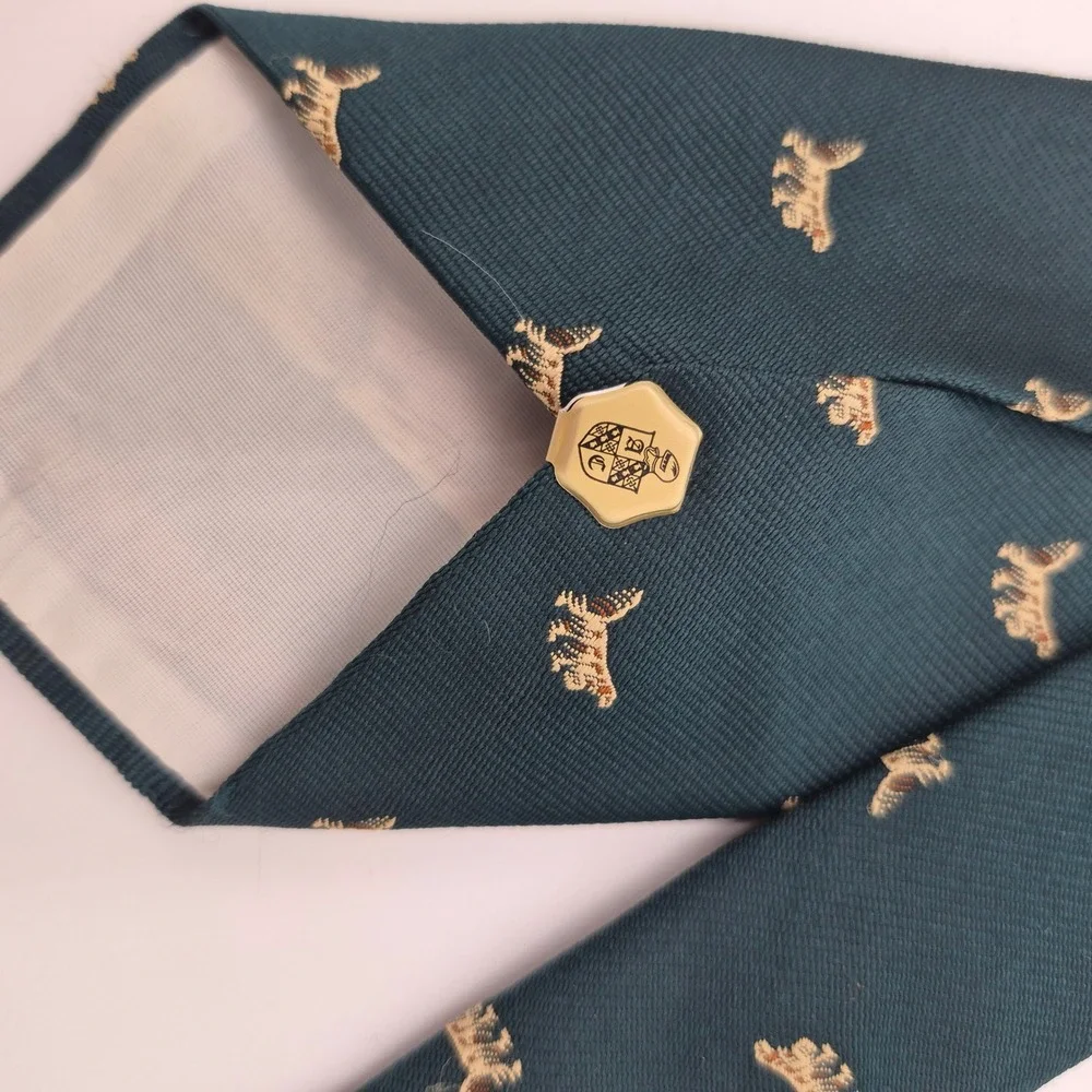 House of Arden Men Dark Teal Silk Blend Spaniel Dog Animal Print Necktie